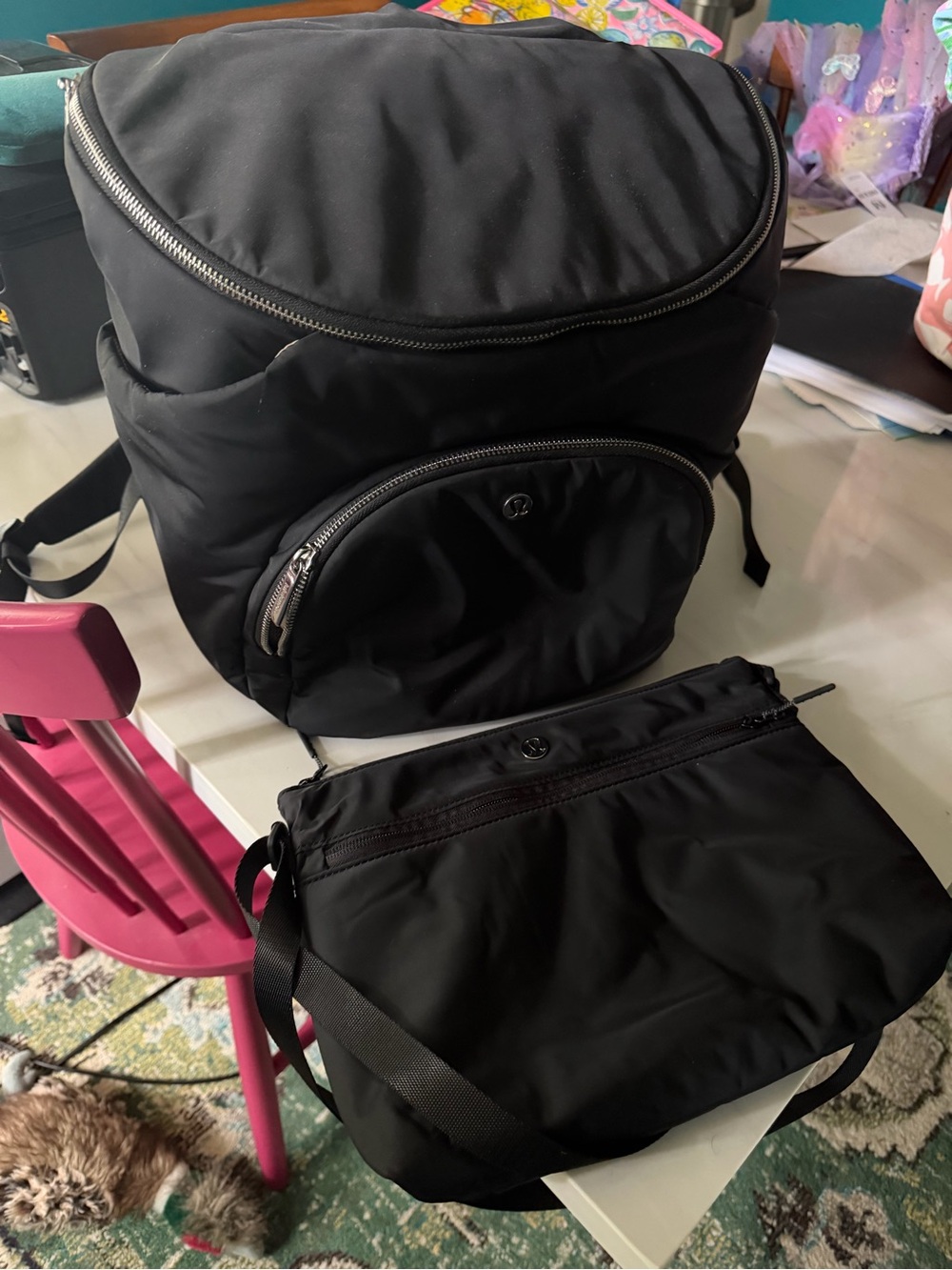 lululemon athletica Black Nylon Baby Backpack with Crossbody Pouch